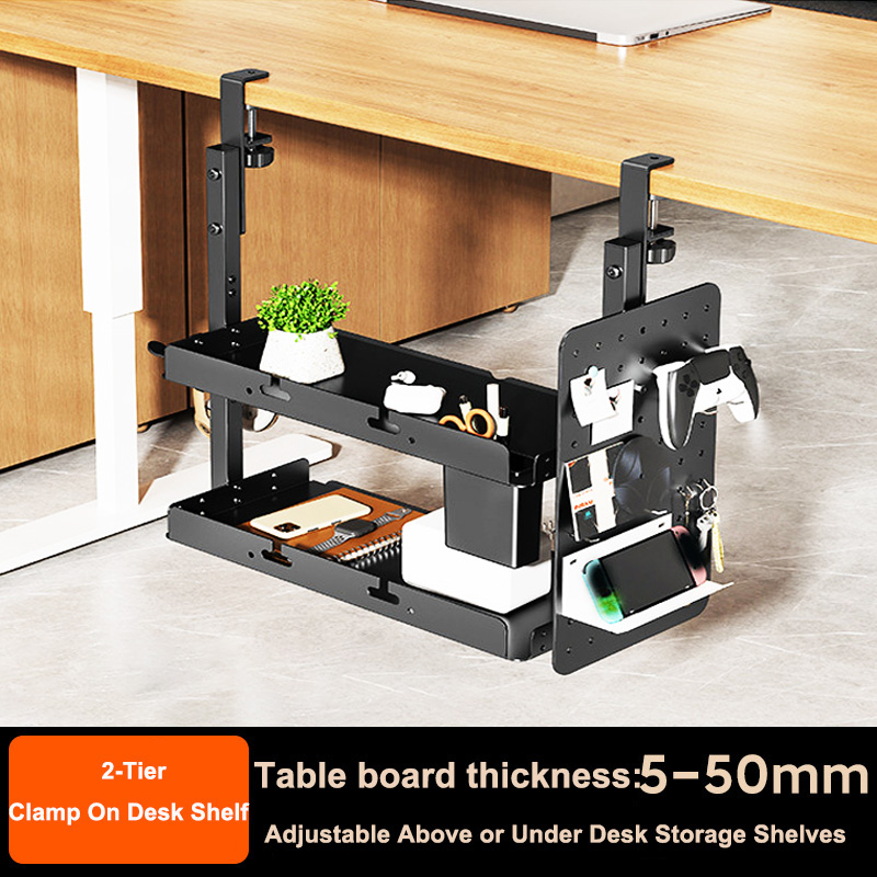 Gaming Accessories For Table - 클램프형 14인치 책상 위/아래 2단 선반