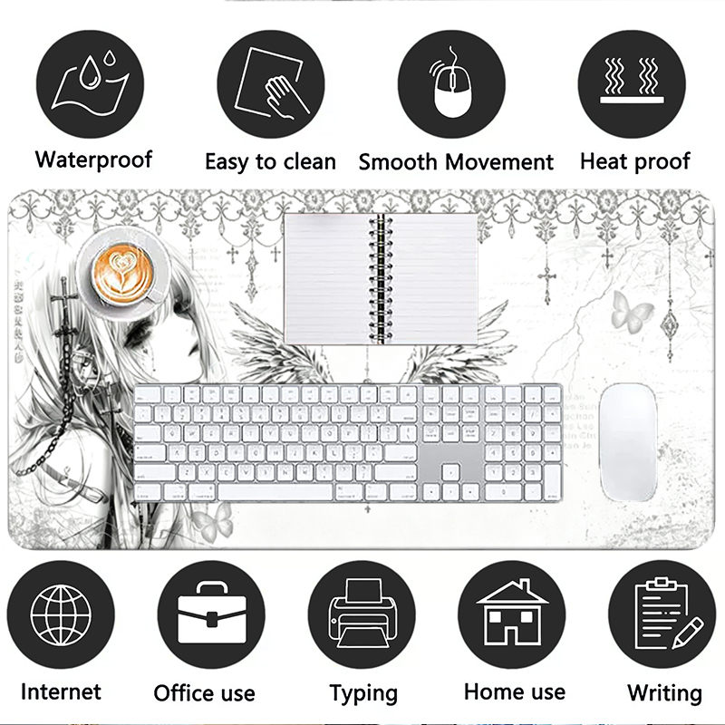 가죽 마우스 패드 블랙 화이트 애니메이션 미학 천사 소 - Gaming Accessories Women 리뷰 및 가격